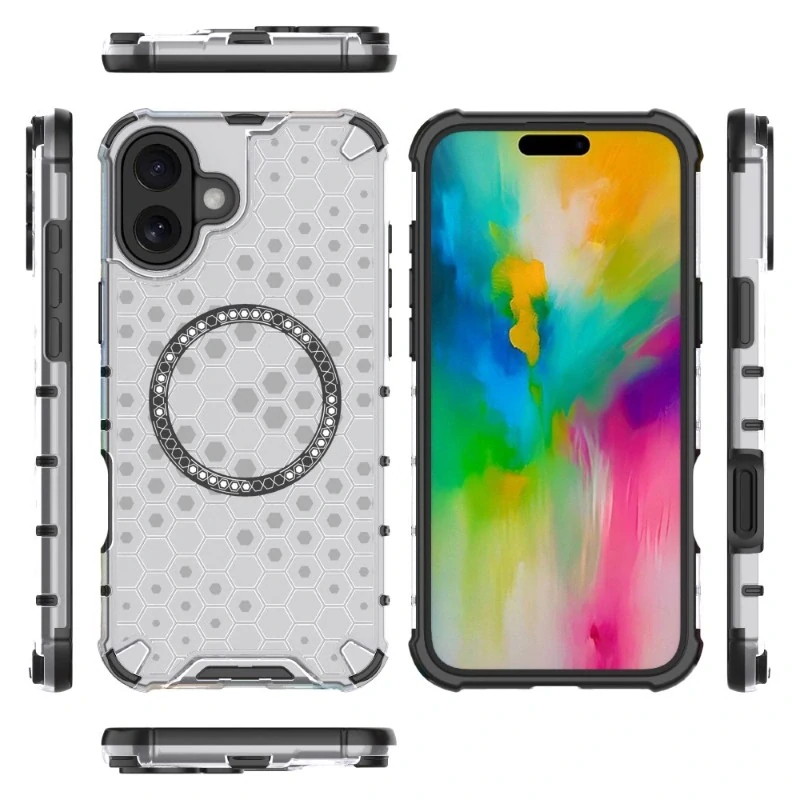 Kryt na iPhone 16 odolný Honeycomb s podporou MagSafe číry