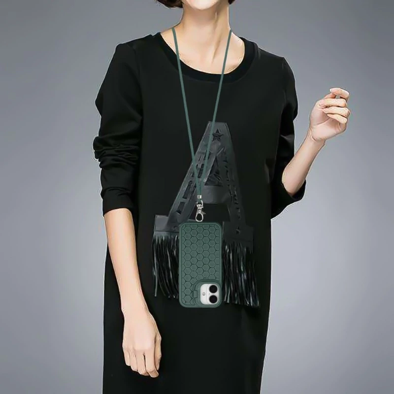 Kryt na iPhone 16 Honeycomb s podporou MagSafe a šnúrkou na krk zelený