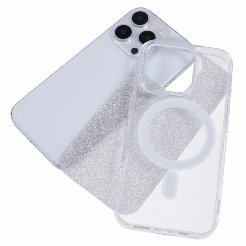 Kryt na iPhone 16 Pro Glitter s podporou MagSafe strieborný