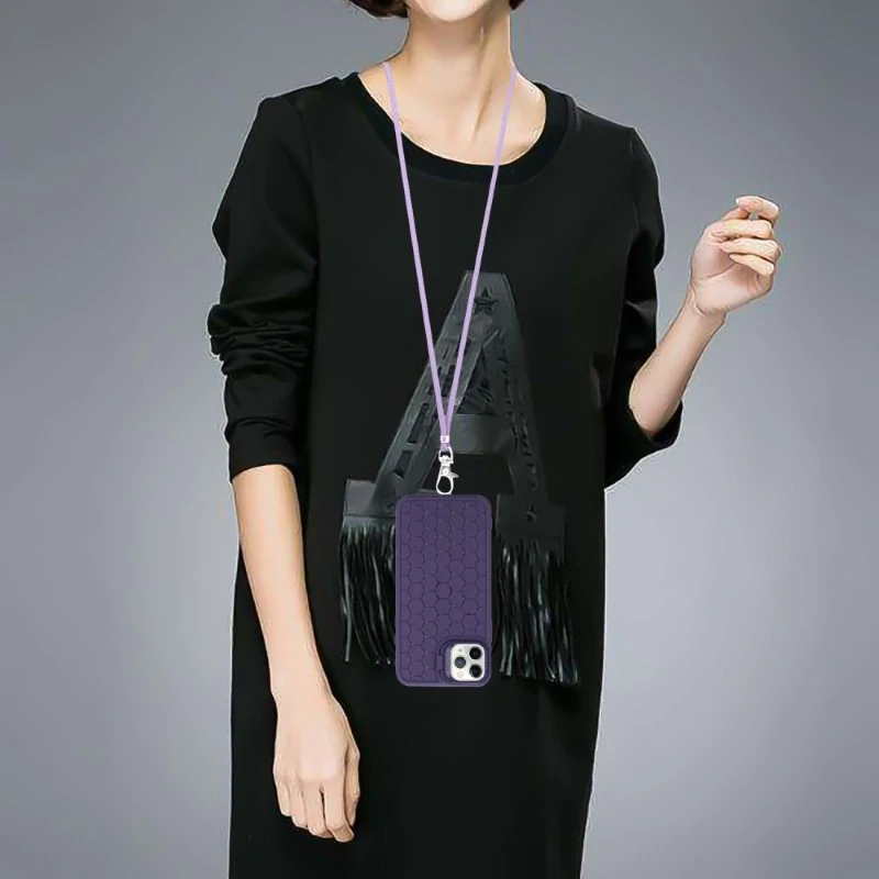 Kryt na iPhone 16 Pro Honeycomb s podporou MagSafe a šnúrkou na krk fialový