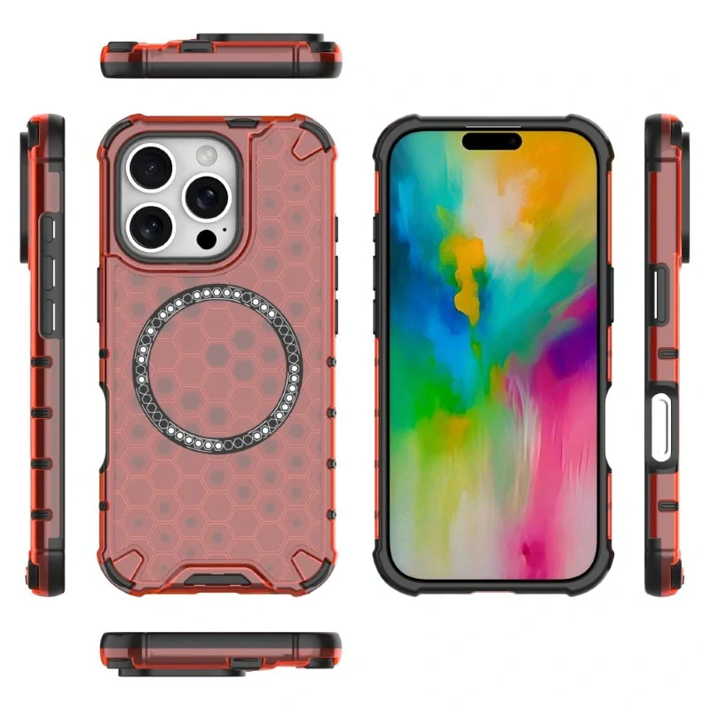 Kryt na iPhone 16 Pro odolný Honeycomb s podporou MagSafe červený