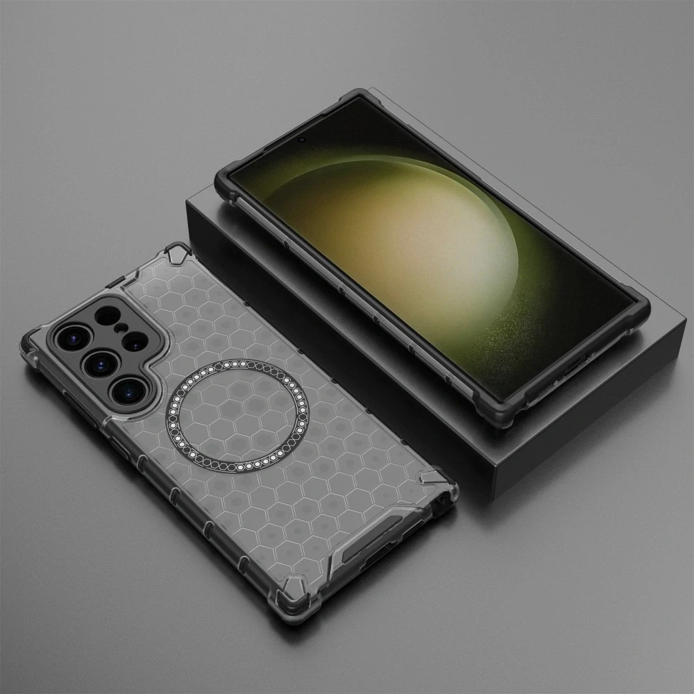 Kryt na Samsung Galaxy S23 Ultra odolný Honeycomb s podporou Magsafe šedý