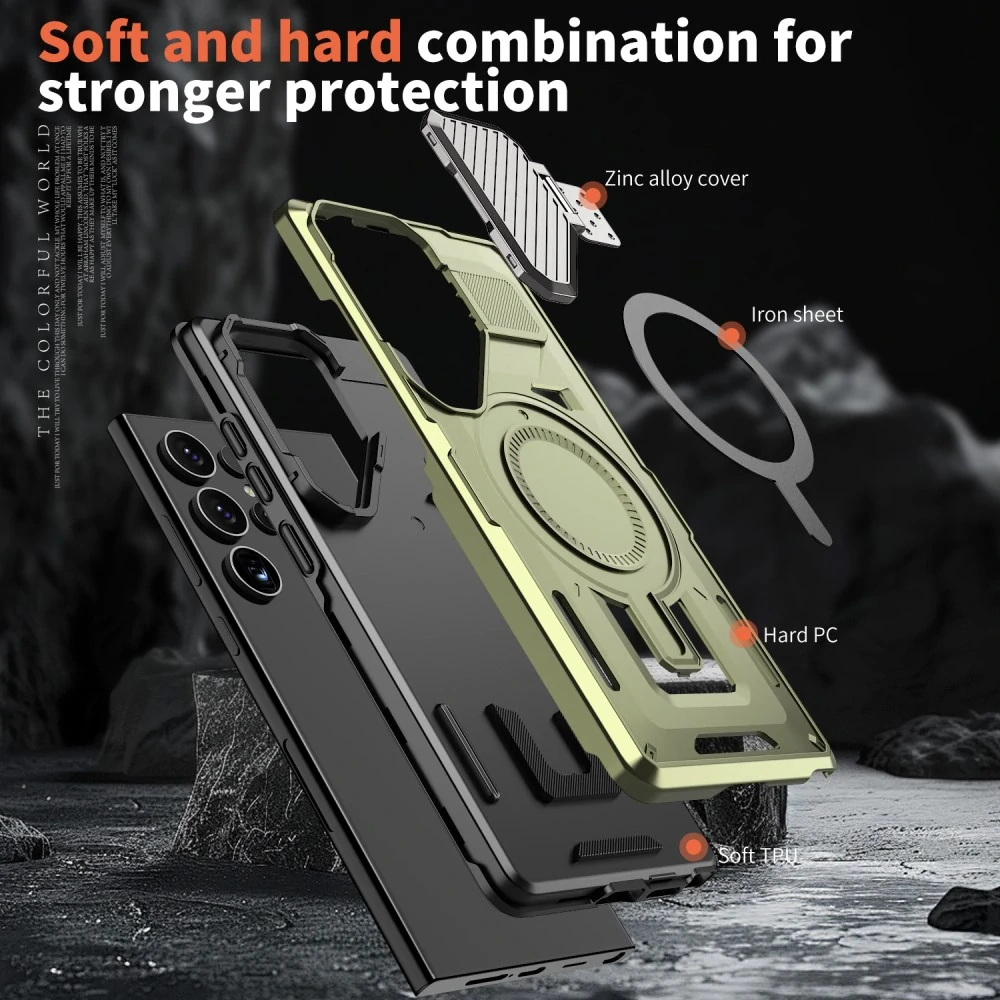 Kryt na Samsung Galaxy S24 Ultra s krytkou na fotoaparát zelený