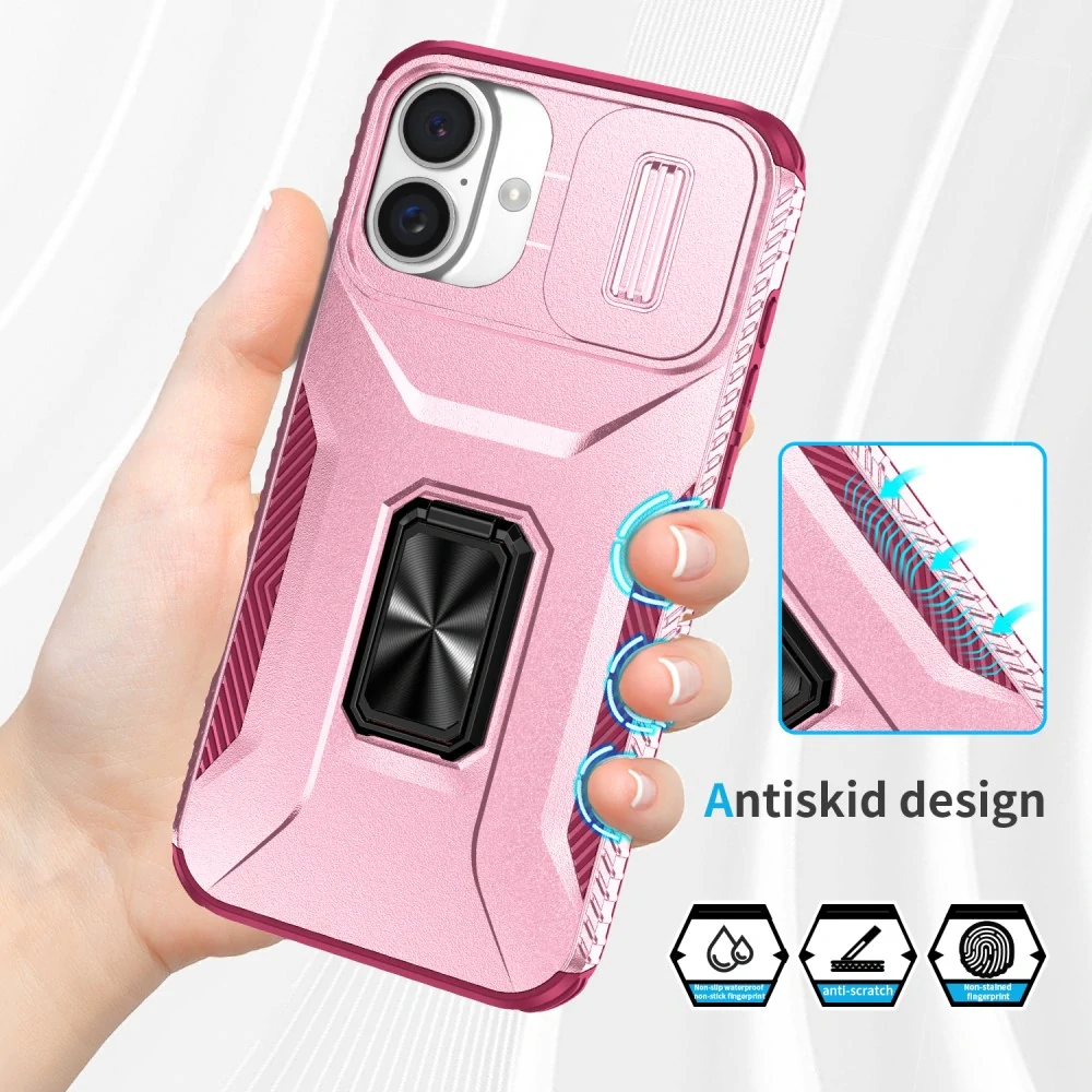 Kryt na iPhone 16 Plus odolný s krytkou na fotoaparát vínový