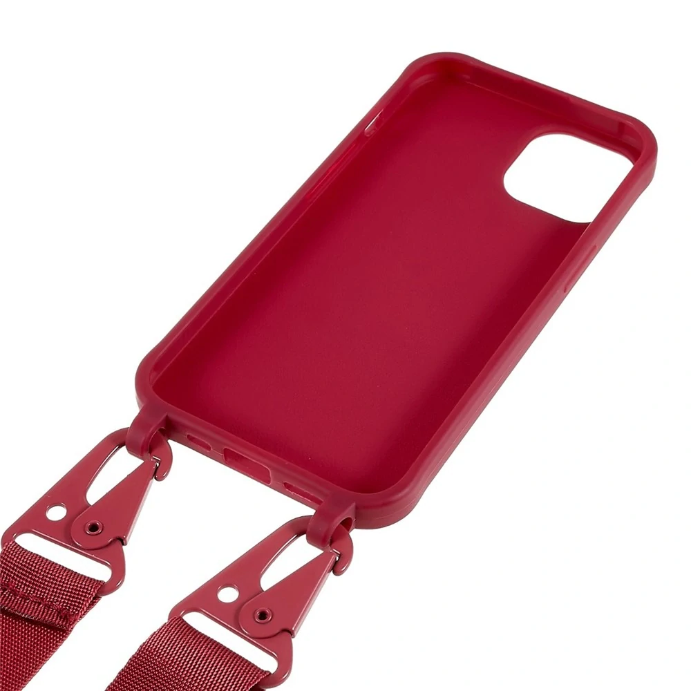 Kryt na iPhone 14 Wide gumový so šnúrkou na krk vínový