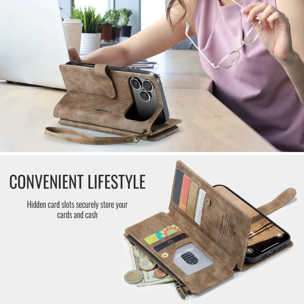 Puzdro pre iPhone 17 Pro CASEME Luxury Double Layer hnedé