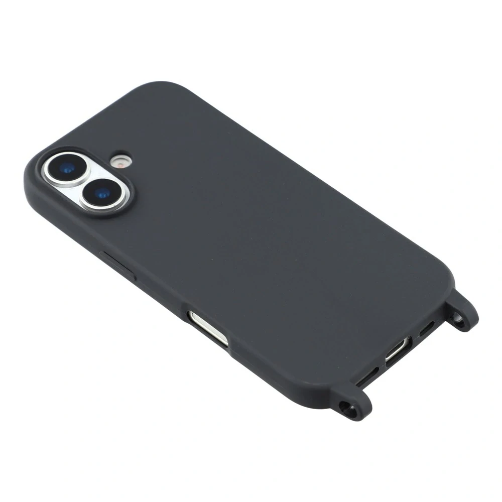 Kryt na iPhone 17 gumový so šnúrkou na krk čierny