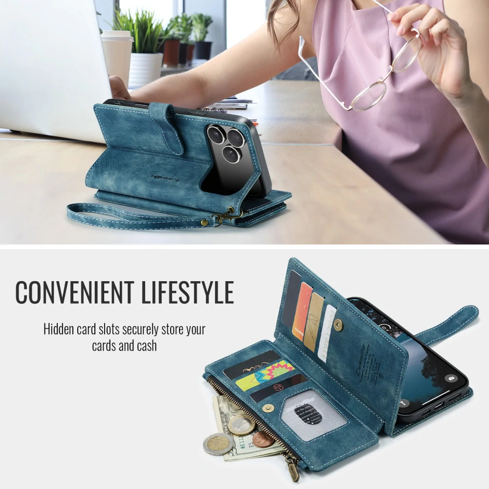 Puzdro pre iPhone 17 Pro Max CASEME Luxury Double Layer modré