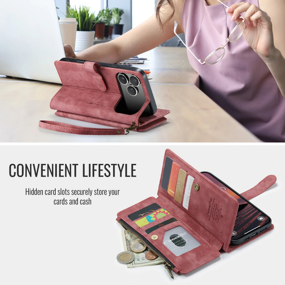 Puzdro pre iPhone 17 Pro Max CASEME Luxury Double Layer červené