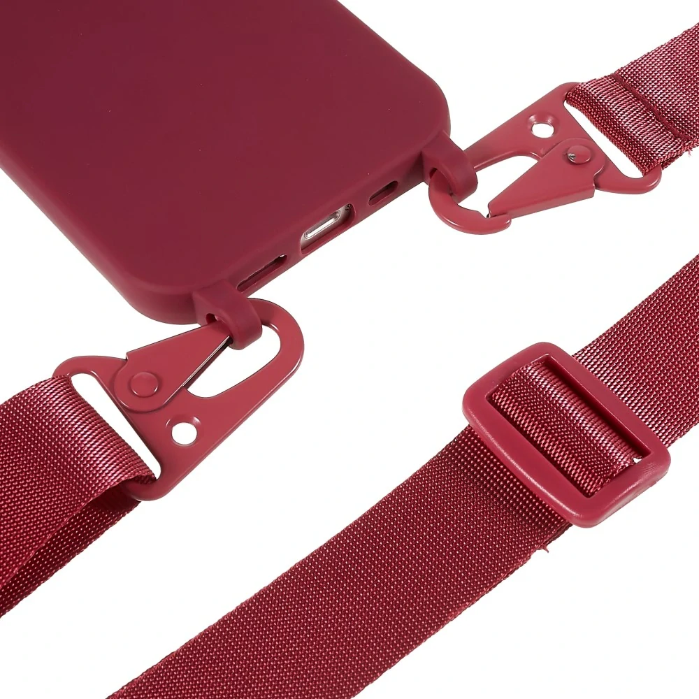 Kryt na iPhone 12 / 12 Pro gumový so šnúrkou na krk vínový