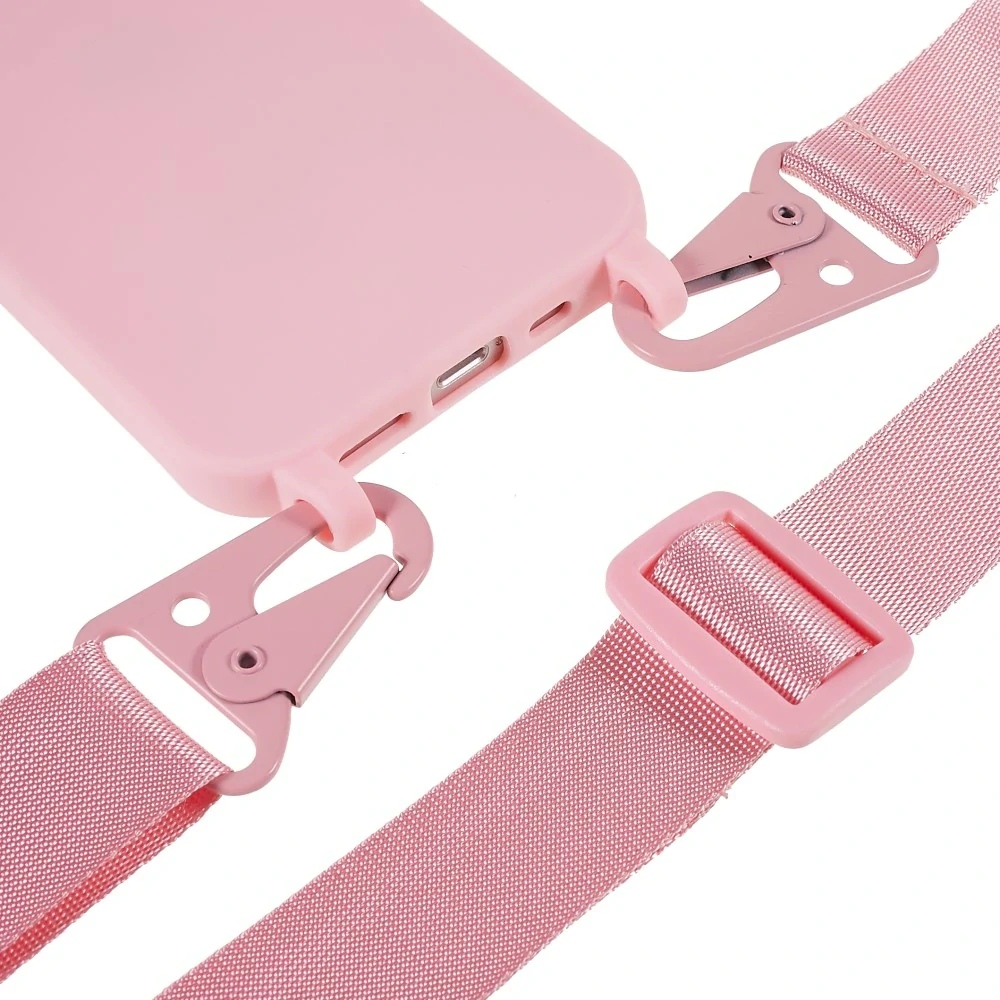 Kryt na iPhone 12 / 12 Pro gumový so šnúrkou na krk ružový