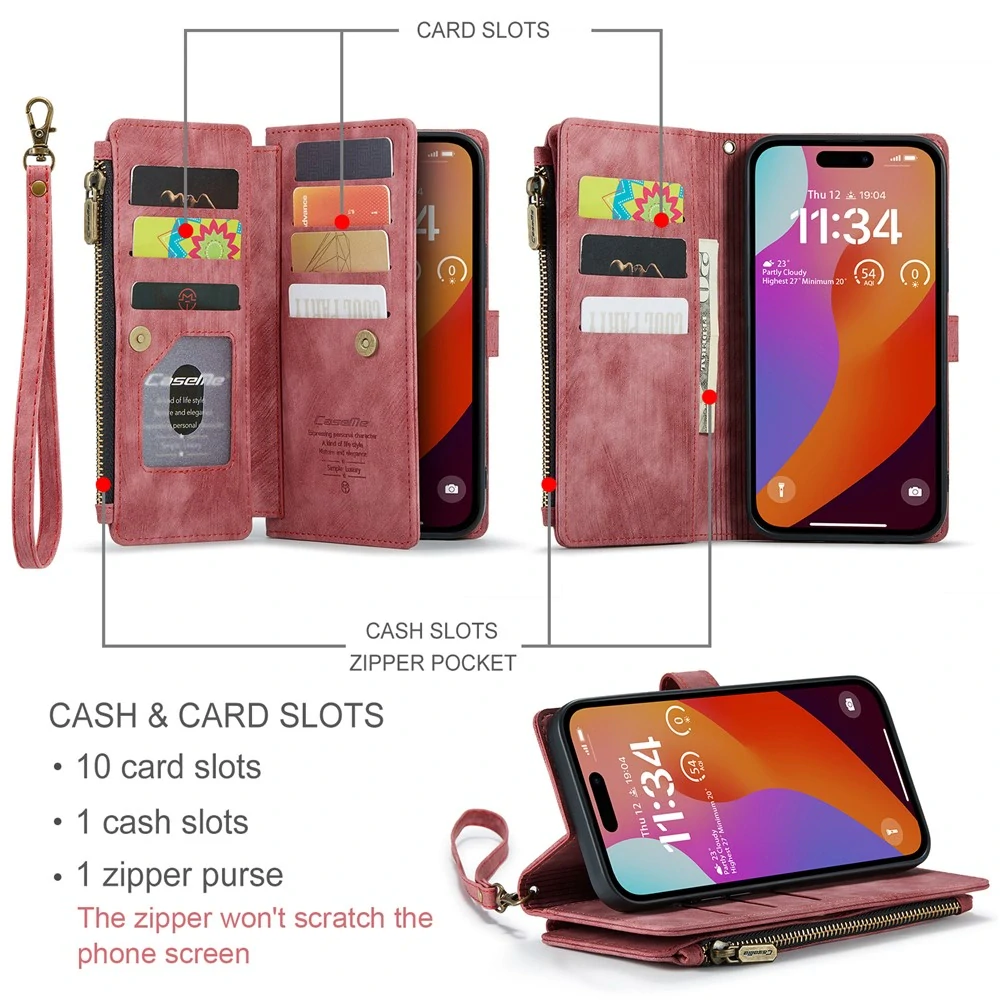 Puzdro pre iPhone 16 Pro Max CASEME Luxury Double Layer červené