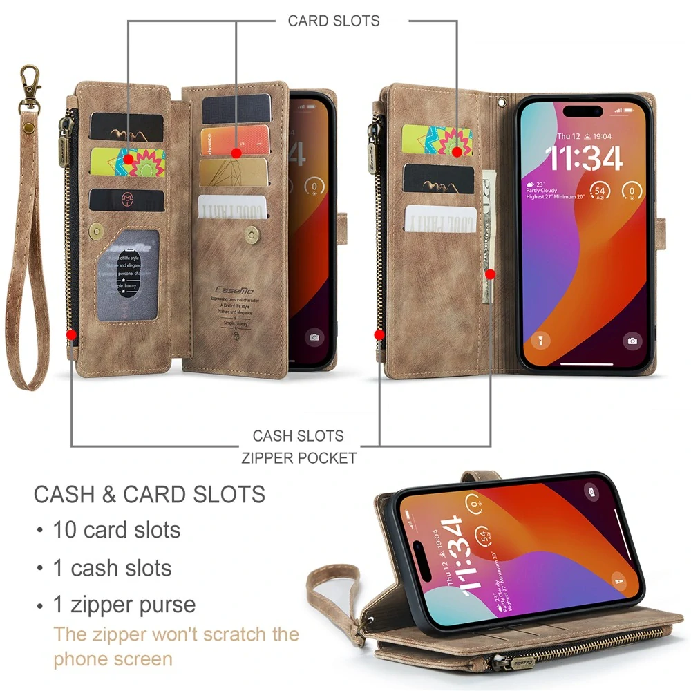 Puzdro pre iPhone 16 Pro Max CASEME Luxury Double Layer hnedé