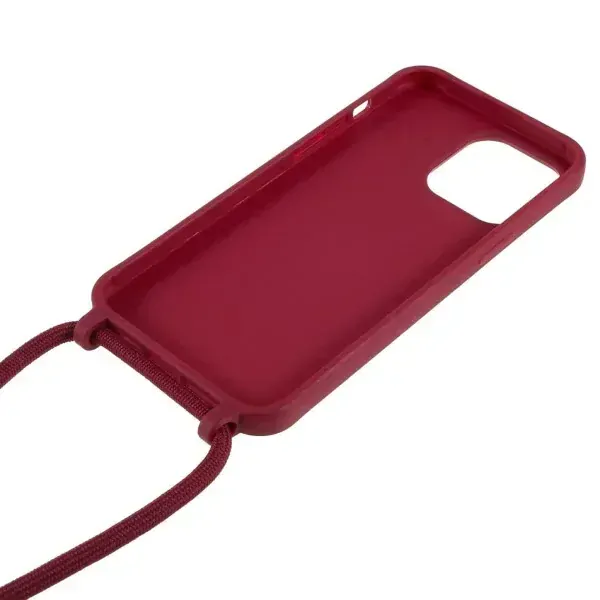Kryt na iPhone 14 Pro gumový so šnúrkou na krk vínový