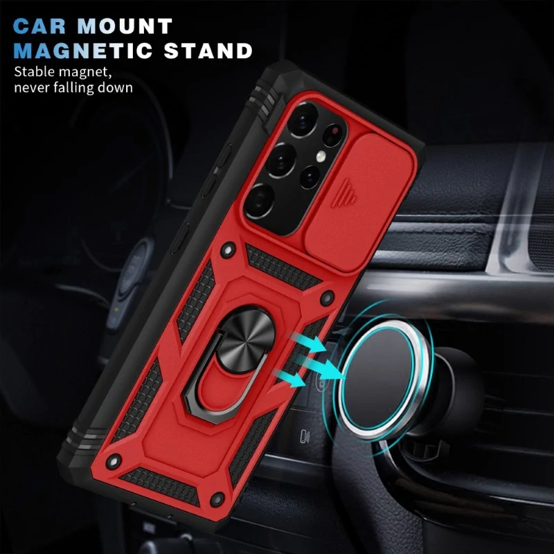 Kryt na Samsung Galaxy S21 Ultra odolný s krytom na fotoaparát červený