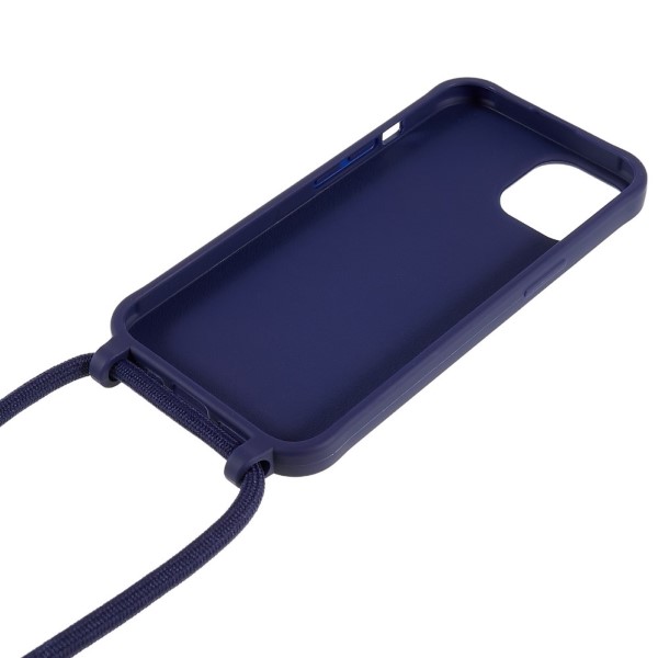 Kryt na iPhone 14 Plus gumový so šnúrkou na krk modrý