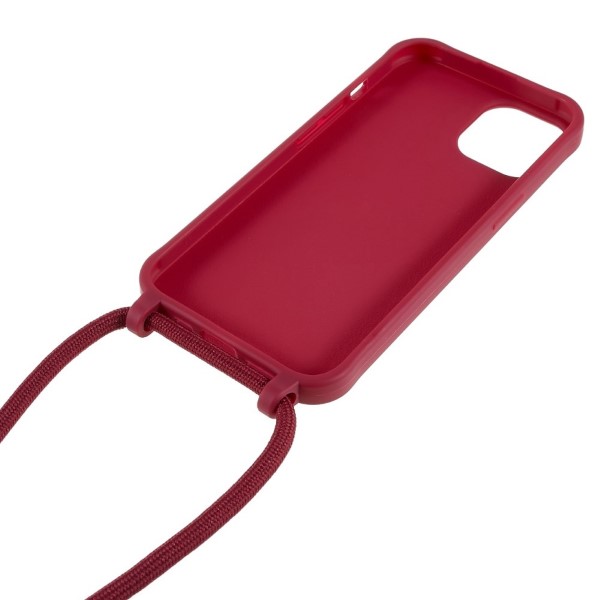 Kryt na iPhone 14 Plus gumový so šnúrkou na krk vínový