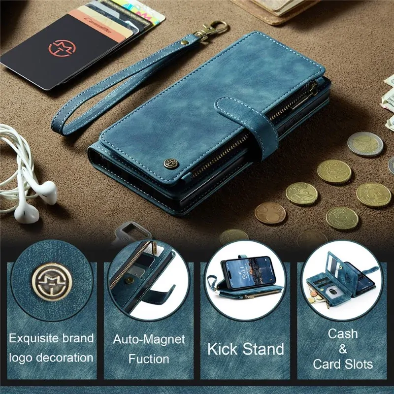 Púzdro pre iPhone 15 Pro Max CASEME Luxury Double Layer modré