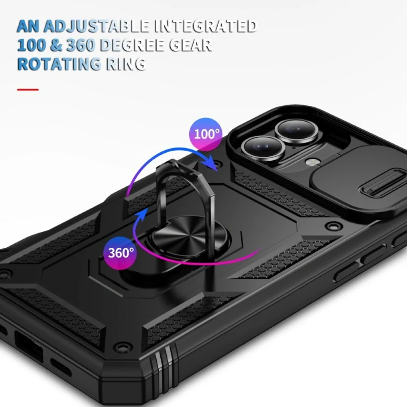 Kryt na iPhone 16 odolný s krytom na fotoaparát čierny