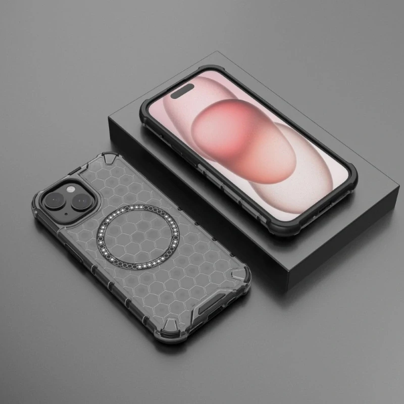 Kryt na iPhone 15 odolný Honeycomb s podporou Magsafe černý