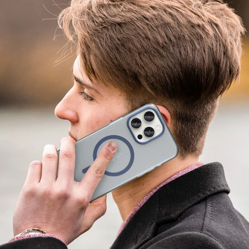 Kryt na iPhone 15 Pro gumový Candy (podpora MagSafe) tmavo modrý