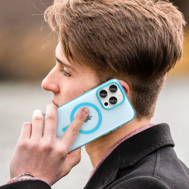 Kryt na iPhone 15 Pro gumový Candy (podpora MagSafe) modrý