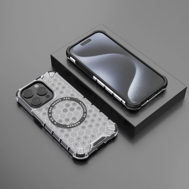 Kryt na iPhone 15 Pre odolný Honeycomb s podporou Magsafe čirý