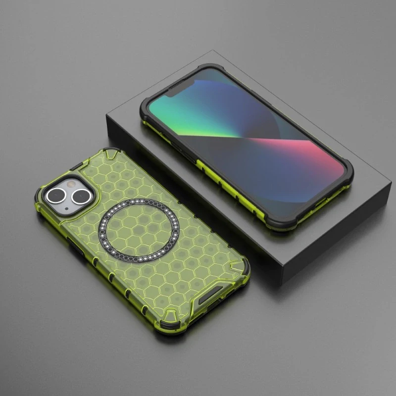 Kryt na iPhone 13 odolný Honeycomb s podporou Magsafe zelený