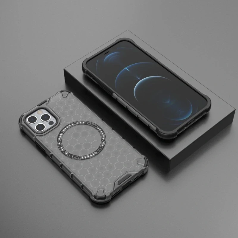 Kryt na iPhone 12 / 12 Pro odolný Honeycomb s podporou MagSafe čierny