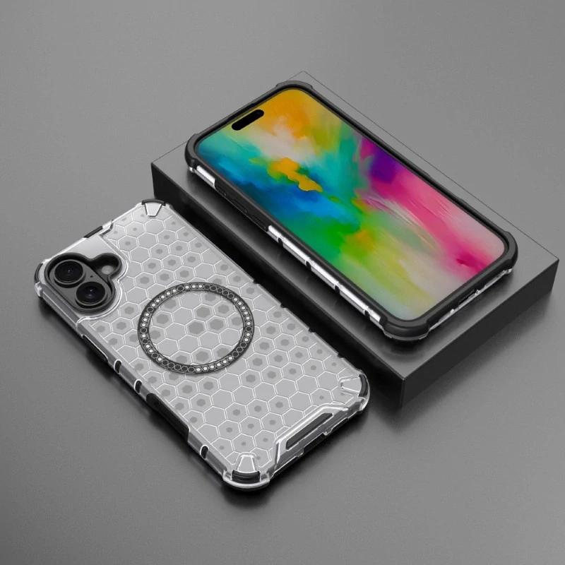 Kryt na iPhone 16 odolný Honeycomb s podporou MagSafe číry