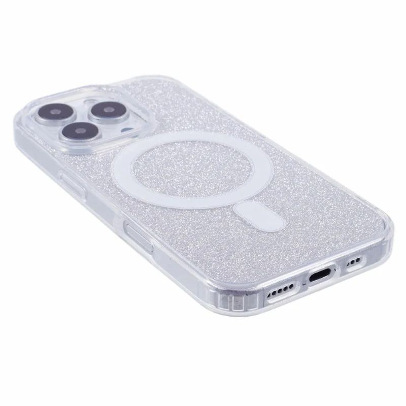 Kryt na iPhone 16 Pro Glitter s podporou MagSafe strieborný