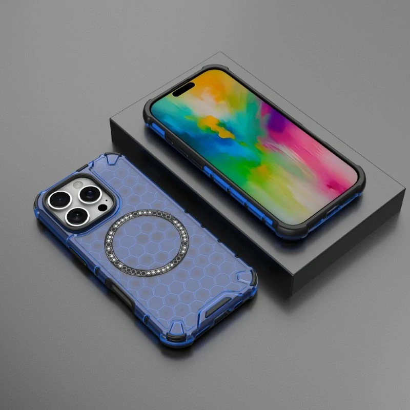 Kryt na iPhone 16 Pro odolný Honeycomb s podporou MagSafe modrý