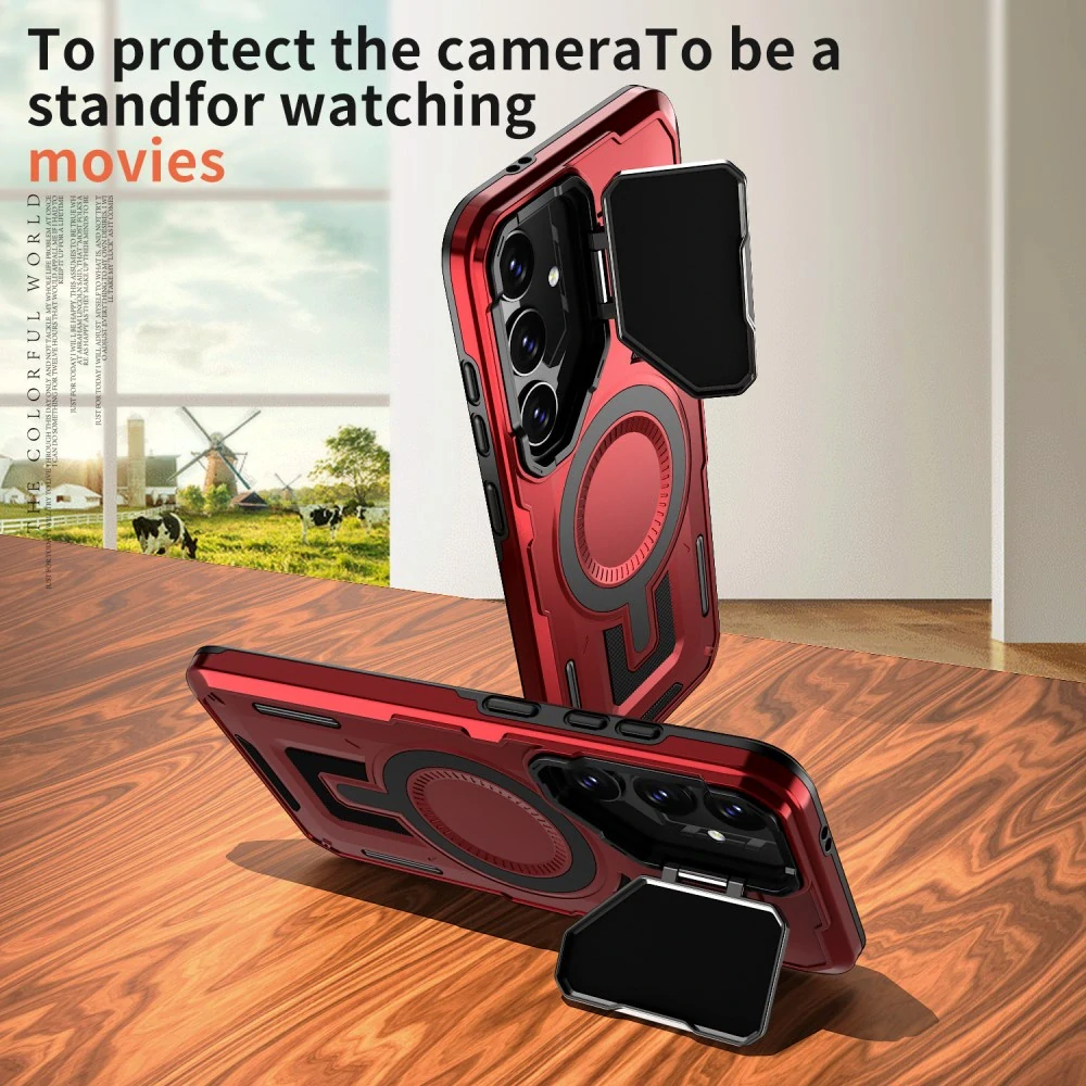 Kryt na Samsung Galaxy S25 s krytkou na fotoaparát červený