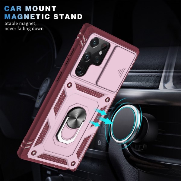 Kryt na Samsung Galaxy S22 Ultra odolný s krytom na fotoaparát vínový