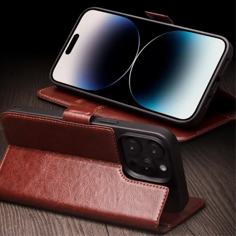 Puzdro kožené QIALINO na iPhone 14 Pro čierne