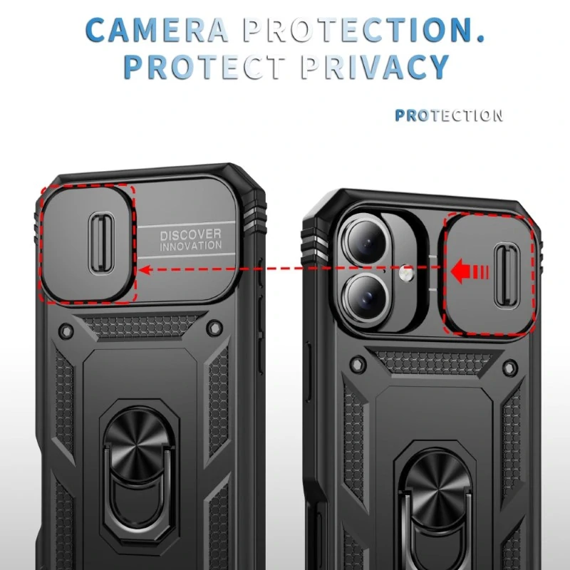 Kryt na iPhone 16 odolný s krytom na fotoaparát čierny