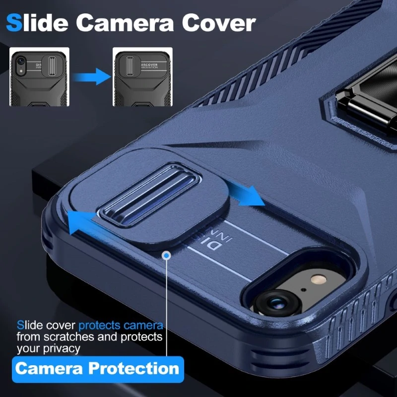 Kryt na iPhone Xr odolný s krytom na fotoaparát tmavomodrý