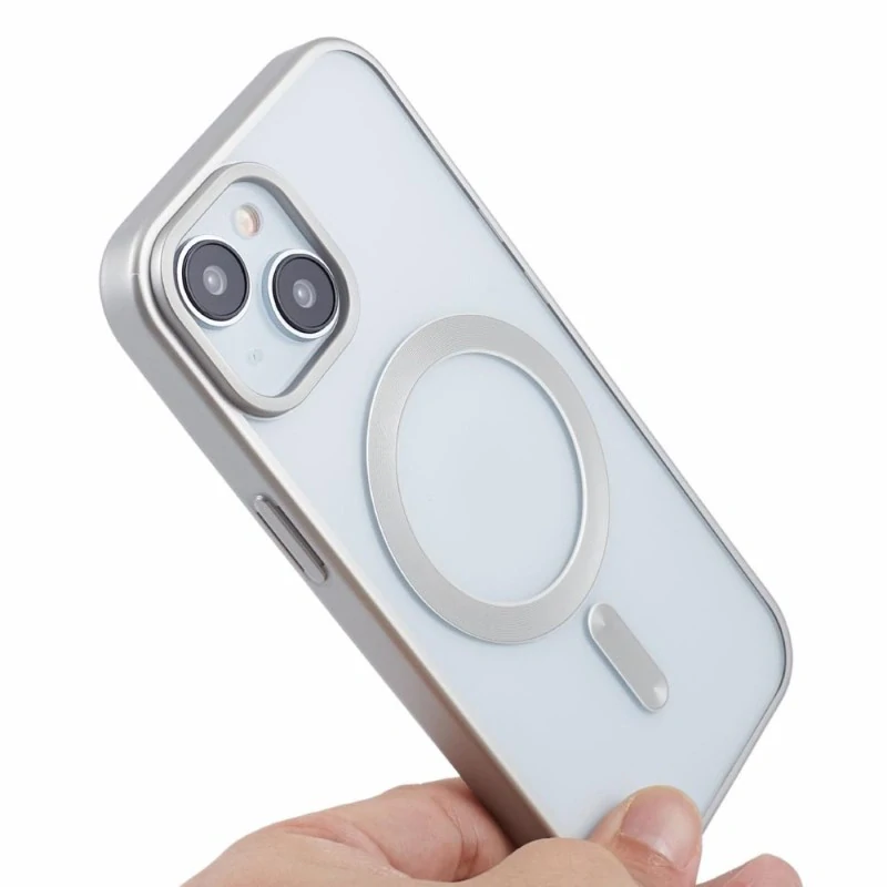 Kryt na iPhone 14 gumový s podporou MagSafe strieborný