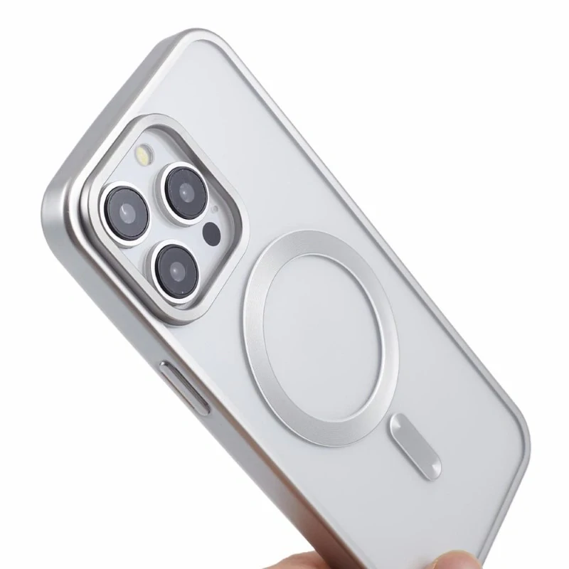 Kryt na iPhone 14 Pro Max gumový s podporou MagSafe strieborný