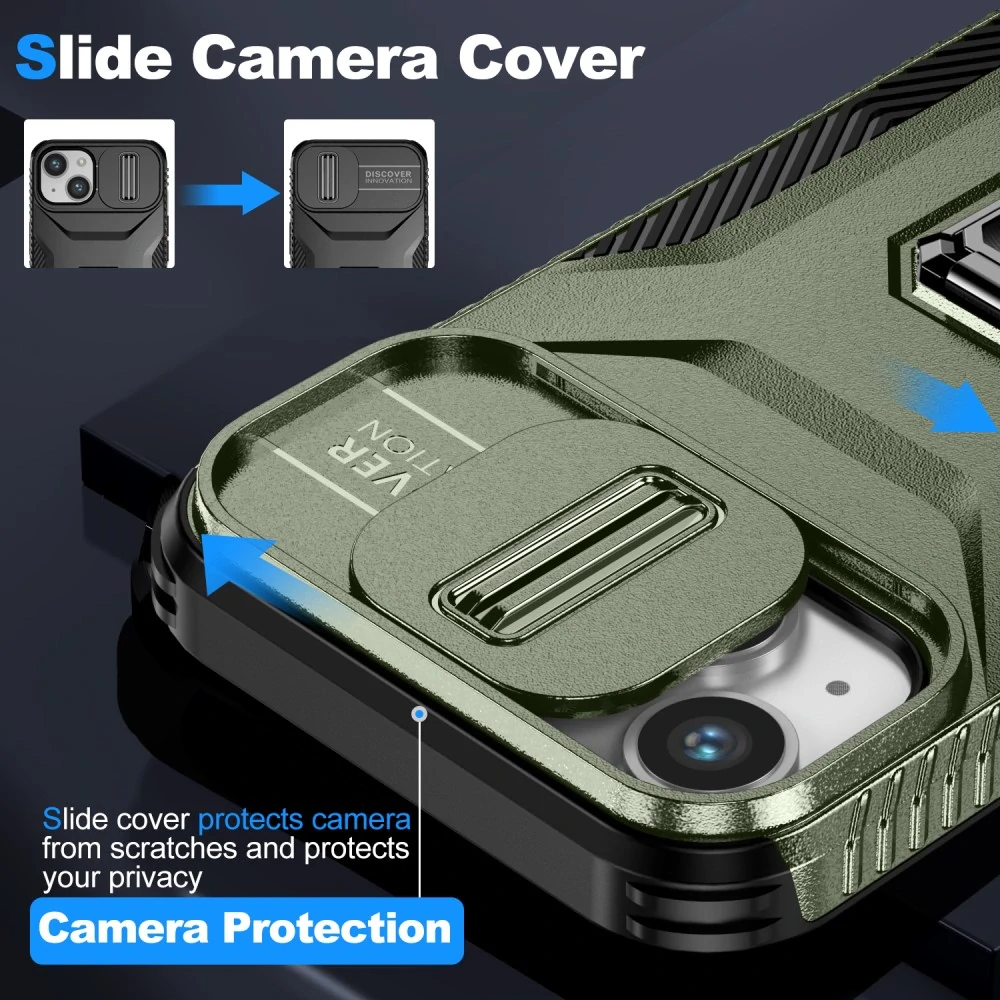 Kryt na iPhone 14 odolný s krytom na fotoaparát zelený