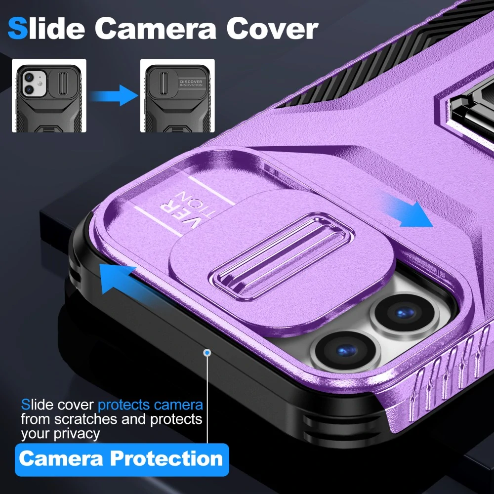 Kryt na iPhone 12 / 12 Pro odolný s krytom na fotoaparát fialový