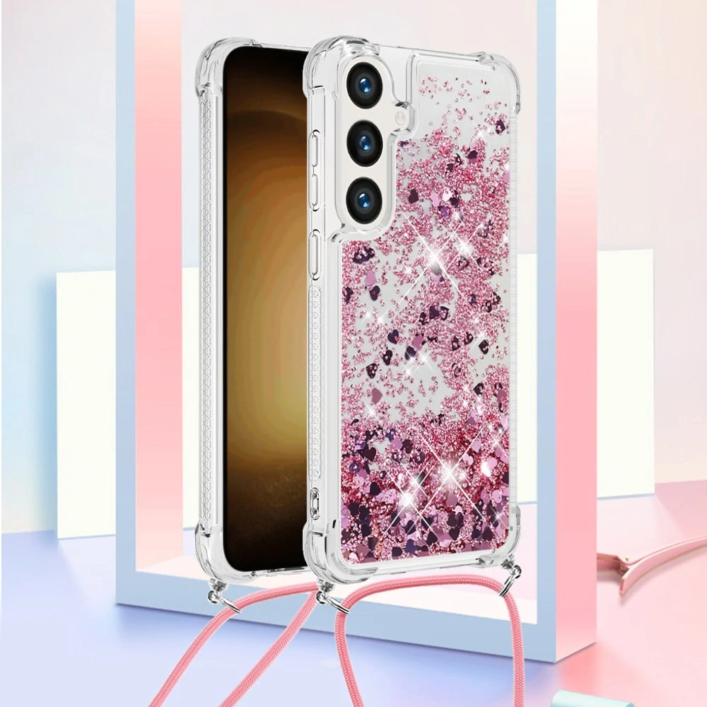 Kryt na Samsung Galaxy S24 Srdiečko so šnúrkou na krk ružový