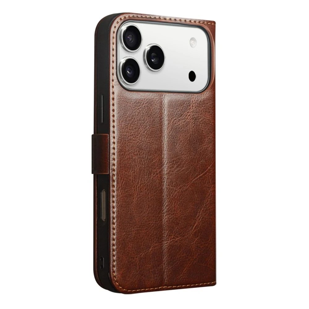 Puzdro QIALINO na iPhone 17 Pro Max kožené hnedé