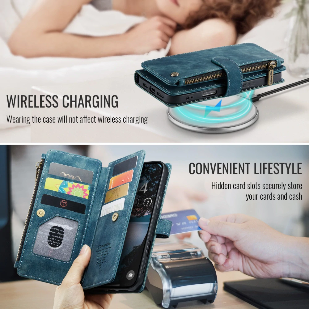 Puzdro pre iPhone 17 Pro Max CASEME Luxury Double Layer modré