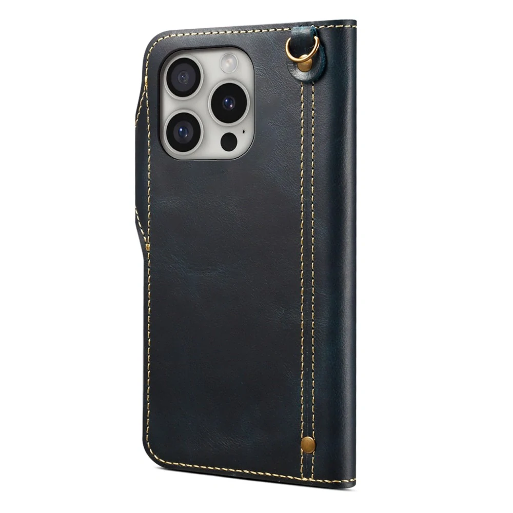 Puzdro na iPhone 16 Pro Denior Kožené modré