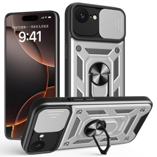 Kryt na iPhone 16E odolný s krytkou na fotoaparát strieborný