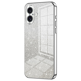Kryt na iPhone 16 Plus gumový Glitter strieborný