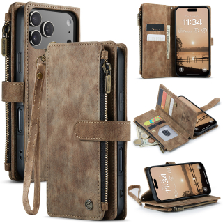 Puzdro pre iPhone 17 Pro CASEME Luxury Double Layer hnedé